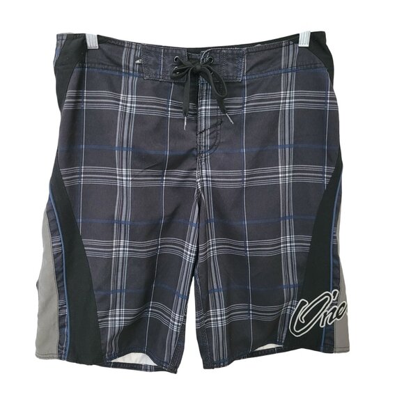 O'Neill Other - ONeill Plaid Board Shorts Mens Size 32 Black/Gray/Blue Surf Swimwear Beach